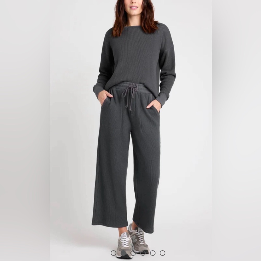 Splendid Alina Waffle Cropped Top and Wide Leg Pants Set